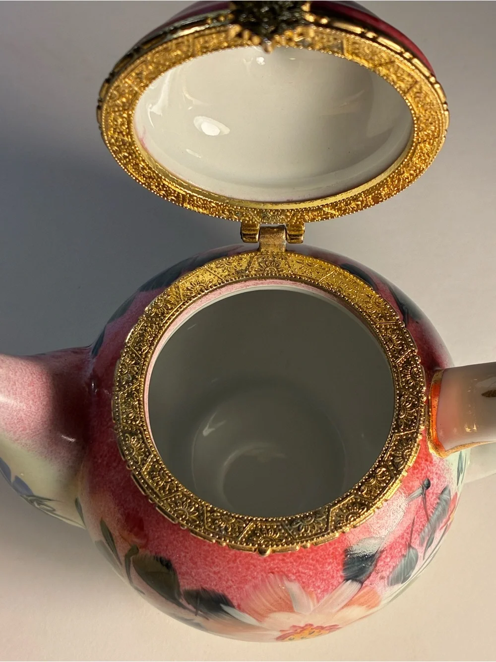 Vintage Painted Porcelain Tea Pot Trinket Box By Formalities